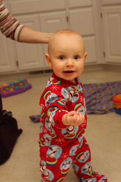 Ben standing in pajamas.